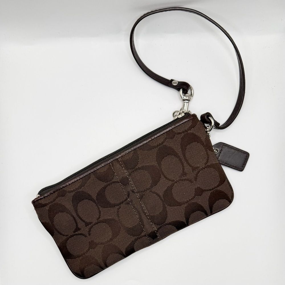 🐝 Coach Brown and Tan Monogram Wristlet Python Accent - Picture 3 of 9